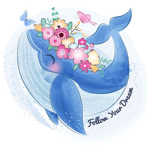 Premium Vector | Cute whale with flower