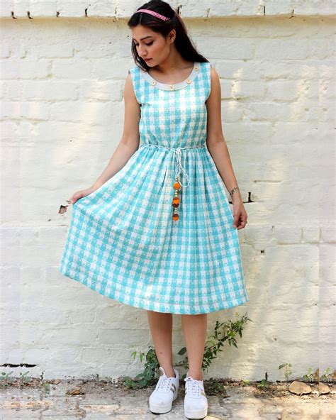 Blue and white checked dress by Anecdotes | The Secret Label