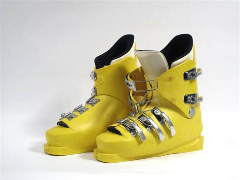 Vintage Ski Boots Bright Yellow 1980's Molded Plastic