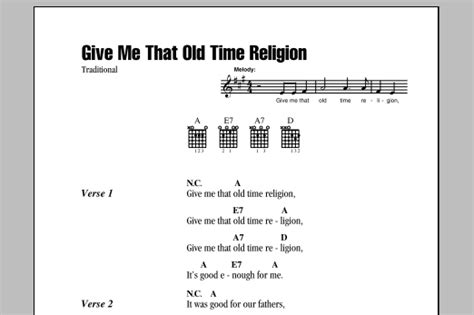 Give Me That Old Time Religion by African-American Spiritual Sheet Music for Guitar Chords ...