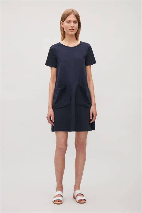 COS Cotton A-line Jersey Dress in Navy (Blue) - Lyst