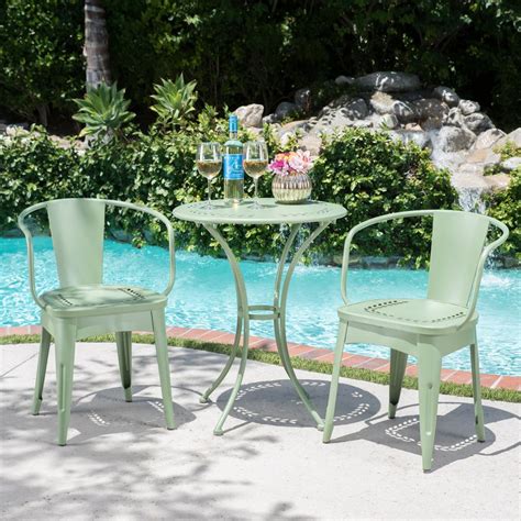 Noble House Lourdes Matte Green 3-Piece Metal Outdoor Bistro Set-301284 - The Home Depot