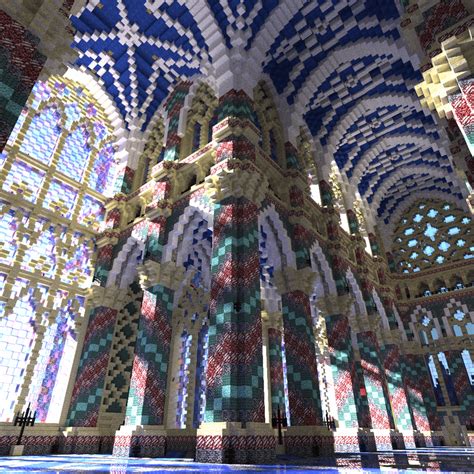 an interior render of my minecraft cathedral build : Minecraft