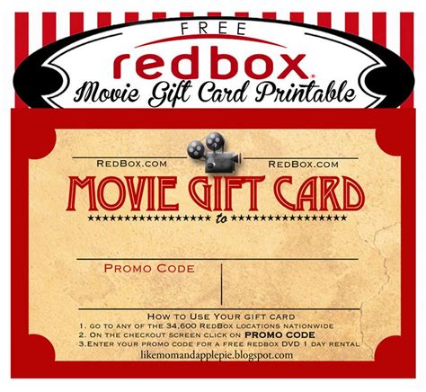 Printable Redbox Gift Cards - Printable Templates