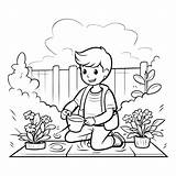 Premium Vector  Boy watering Flowers In The garden Coloring Book For sketch template