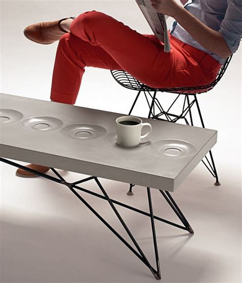 Brandon Gore Designs Concrete Coffee Table with Embedded Saucers