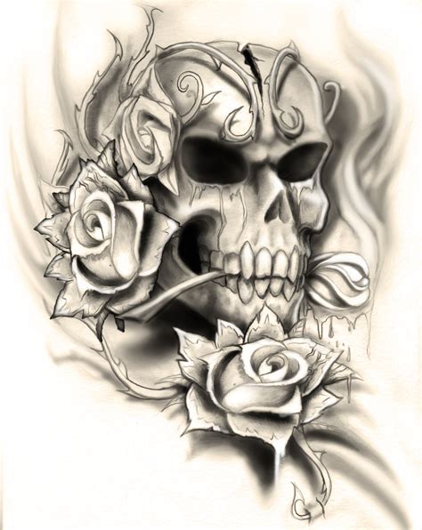 skull with rose tattoo design - Clip Art Library