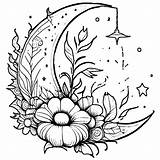 Crescent Moon Coloring Page With Woman And Flowers · Creative Fabrica sketch template