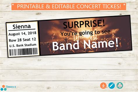 SURPRISE Concert Tickets // Adobe Reader Editable PDF // | Etsy