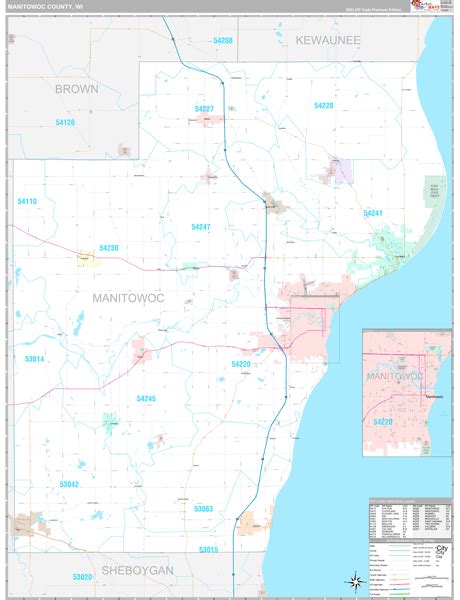 Manitowoc County, WI Wall Map Premium Style by MarketMAPS