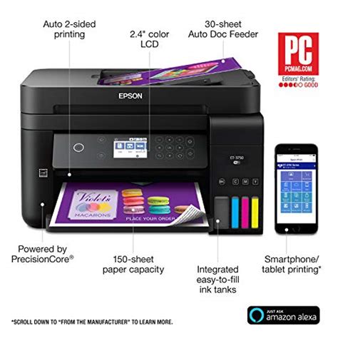 Epson WorkForce ET-3750 EcoTank Wireless Color All-in-One Supertank Printer with Scanner, Copier ...