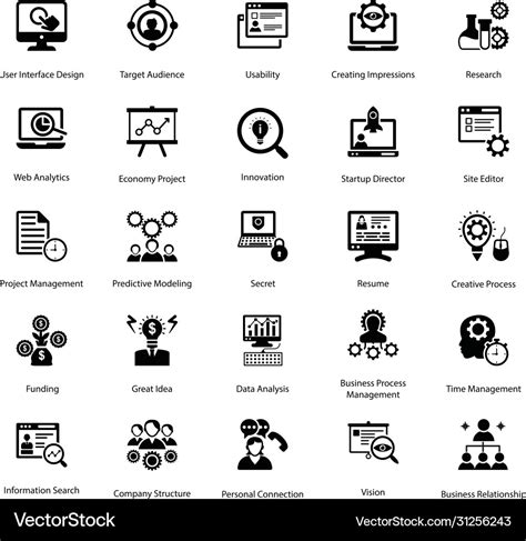 Project management icons bundle Royalty Free Vector Image