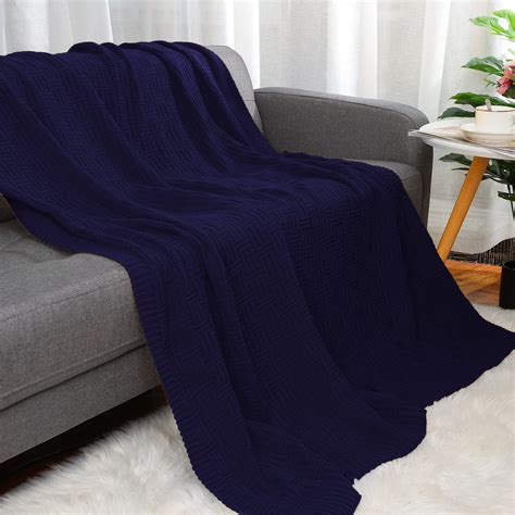 PiccoCasa 100% Cotton, Cross Cable Knit Throw Blanket for Home, Navy Blue 50"x 60" - Walmart.com ...