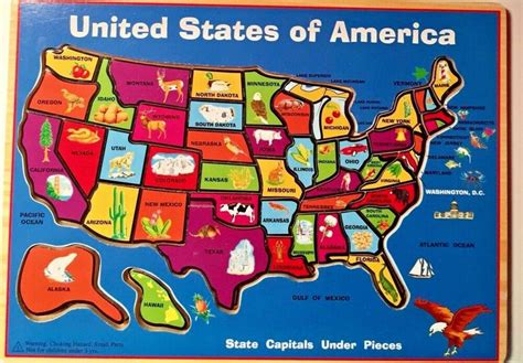 Wooden United States of America Map Puzzle State Capitals 45 Pieces ...