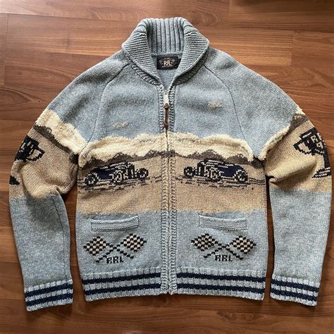 RRL Ralph Lauren Motocar Racing Inspired Cotton Blend Shawl-Collar Cardigan M | eBay