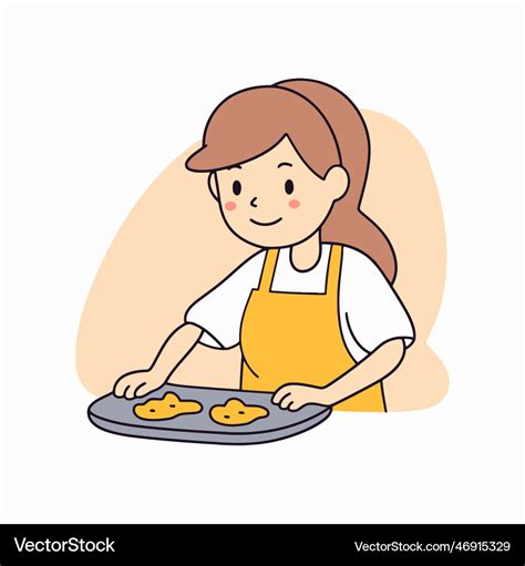 A woman baking cookies in cartoon style Royalty Free Vector