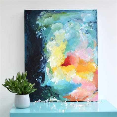 colourful blue abstract painting wall art cotton canvas by paint-me-happy art ...