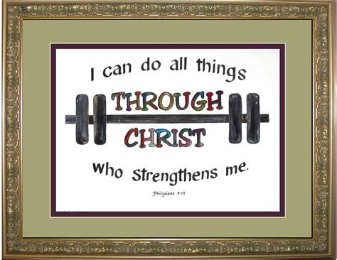 I can do all things through Christ custom framed Calligraphy verse with Barbell art.