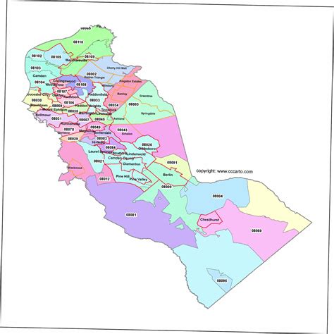 Camden County, NJ Zip Code Boundary Map