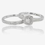 9ct White Gold Diamond Cluster Bridal 2 Ring Set