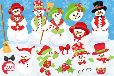 Snowman Family clipart, graphics, illustrations AMB-566 By AMBillustrations | TheHungryJPEG