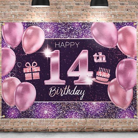 Amazon.com: PAKBOOM Happy 14th Birthday Banner Backdrop - 14 Birthday Party Decorations Supplies ...