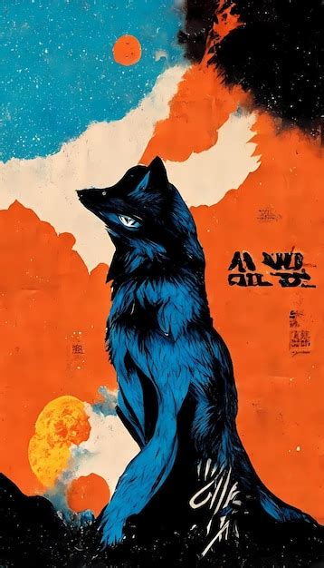 Premium AI Image | wolf howling at the moon with blue and orange ...