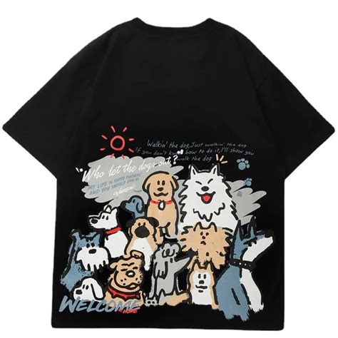 Streetwear Funny Cartoon Dogs Print Cotton Casual T-Shirt in 2022 | Autumn t shirts, Hipster ...