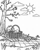 Spring Picnic Scene Coloring Page  Free Printable sketch template
