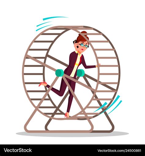 Businesswoman running inside a rat wheel Vector Image