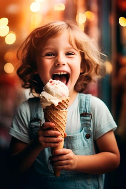Premium AI Image | Child eating an ice cream cone Generative AI Kid