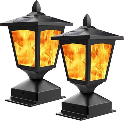 Solar Post Flame Light, Outdoor Deck Fence Post Cap Top LED Light wih ...