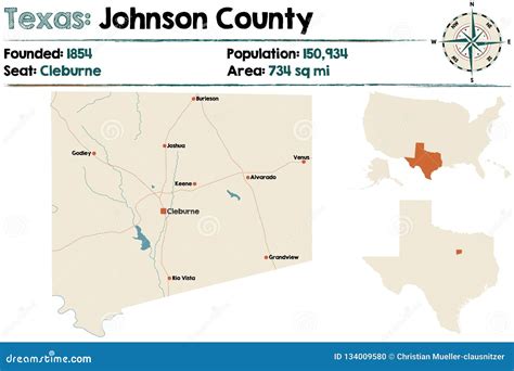 Map of Johnson County in Texas Stock Vector - Illustration of roads ...