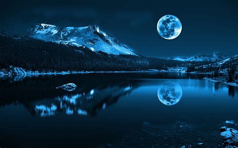 Landscape photo of river and forest during full moon, Moon, lake, sky, night HD wallpaper ...