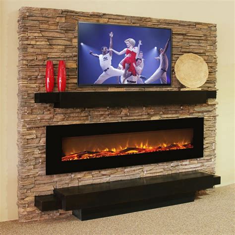Oakland 72 Inch Log Linear Wall Mounted Electric Fireplace | Wall mount electric fireplace ...