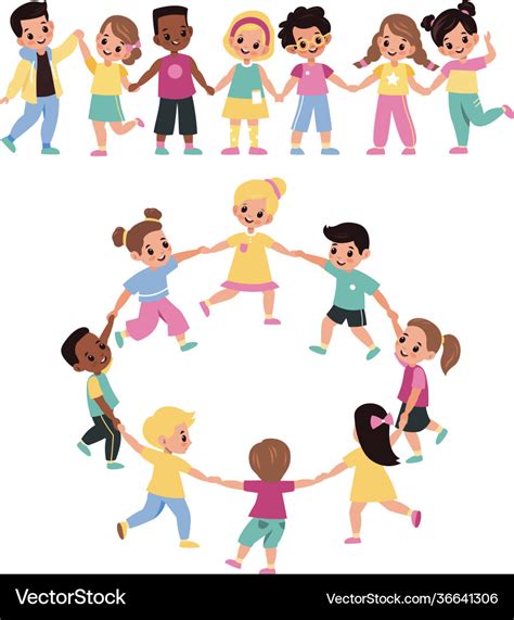 Kids holding hands happy multicultural cute Vector Image