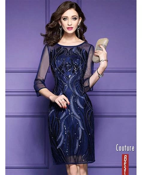 Classy Royal Blue Luxe Embroidered Cocktail Dress For Weddings Wedding Guests #ZL8011 - GemGrace.com