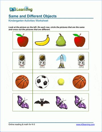 Free Preschool & Kindergarten "Same vs. Different" Worksheets | K5 Learning