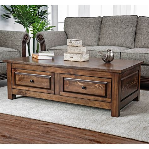 Arlington Rustic Walnut 2-drawer Coffee Table by FOA (Walnut), Brown, Furniture of America ...