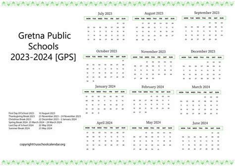 Gretna Public Schools Calendar with Holidays 2023-2024 [GPS]