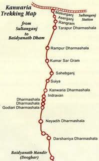 Deoghar Bolbam: Route from Sultanganj to Babadham