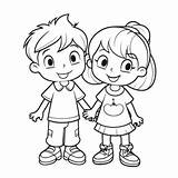 Two Kids Holding Hands Coloring Page Outline Sketch Drawing Vector  sketch template