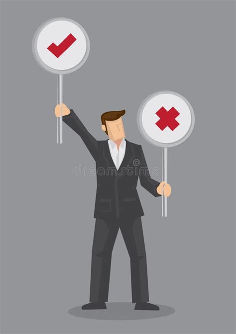 Cartoon Man with Right and Wrong Sign Vector Illustration Stock Vector - Illustration of ...