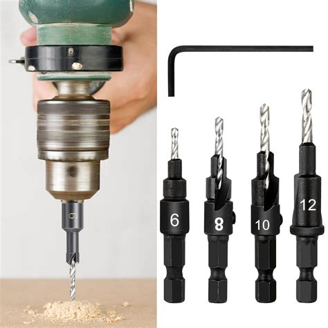 4pcs HSS Countersink Drill Bits Set Woodworking Reamer Chamfer Tool, 6 ...