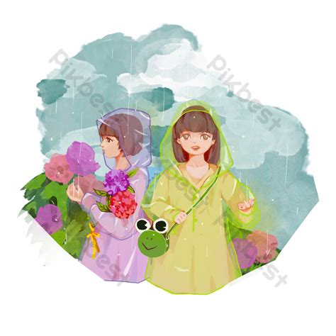 Drawing Spring Rainy Season Girl PNG Images | PSD Free Download - Pikbest