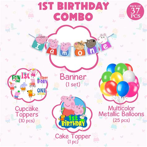 Peppa Pig 1st Birthday Party Decorations - Banner, Pepaa Pig Cake ...