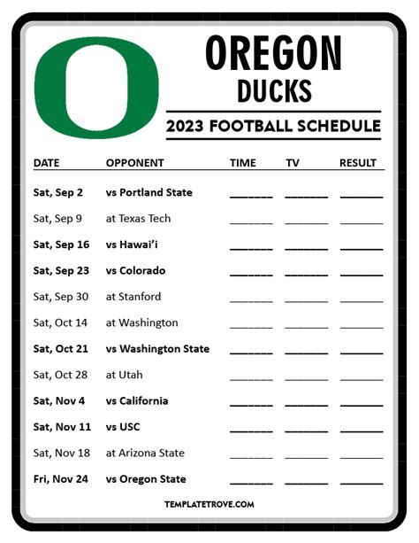 Printable 2023 Oregon Ducks Football Schedule