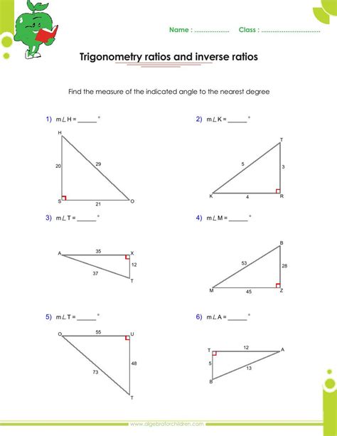 Trigonometry Finding Angles Worksheets