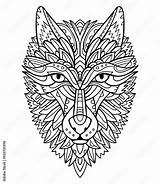 Black And White Line Art wolf Head Adult Coloring Page With Decorative  sketch template