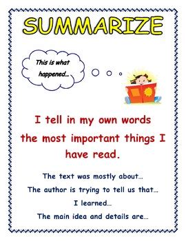 'Summarize' Anchor Chart by Sprowls Literacy | TPT